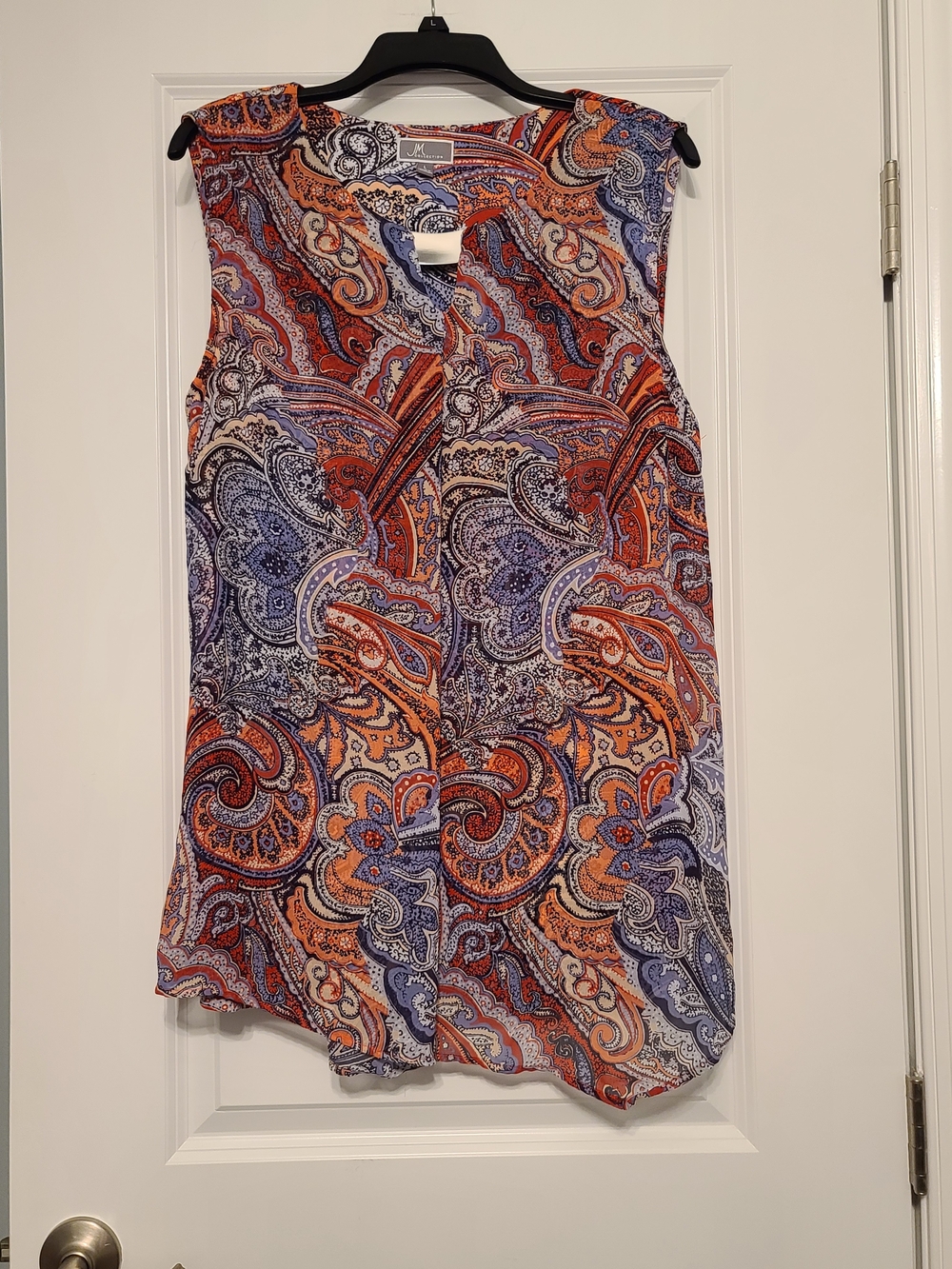 Women's Sz L JM Collection Paisley Sleeveless Blouse, Red/Blue/Orange